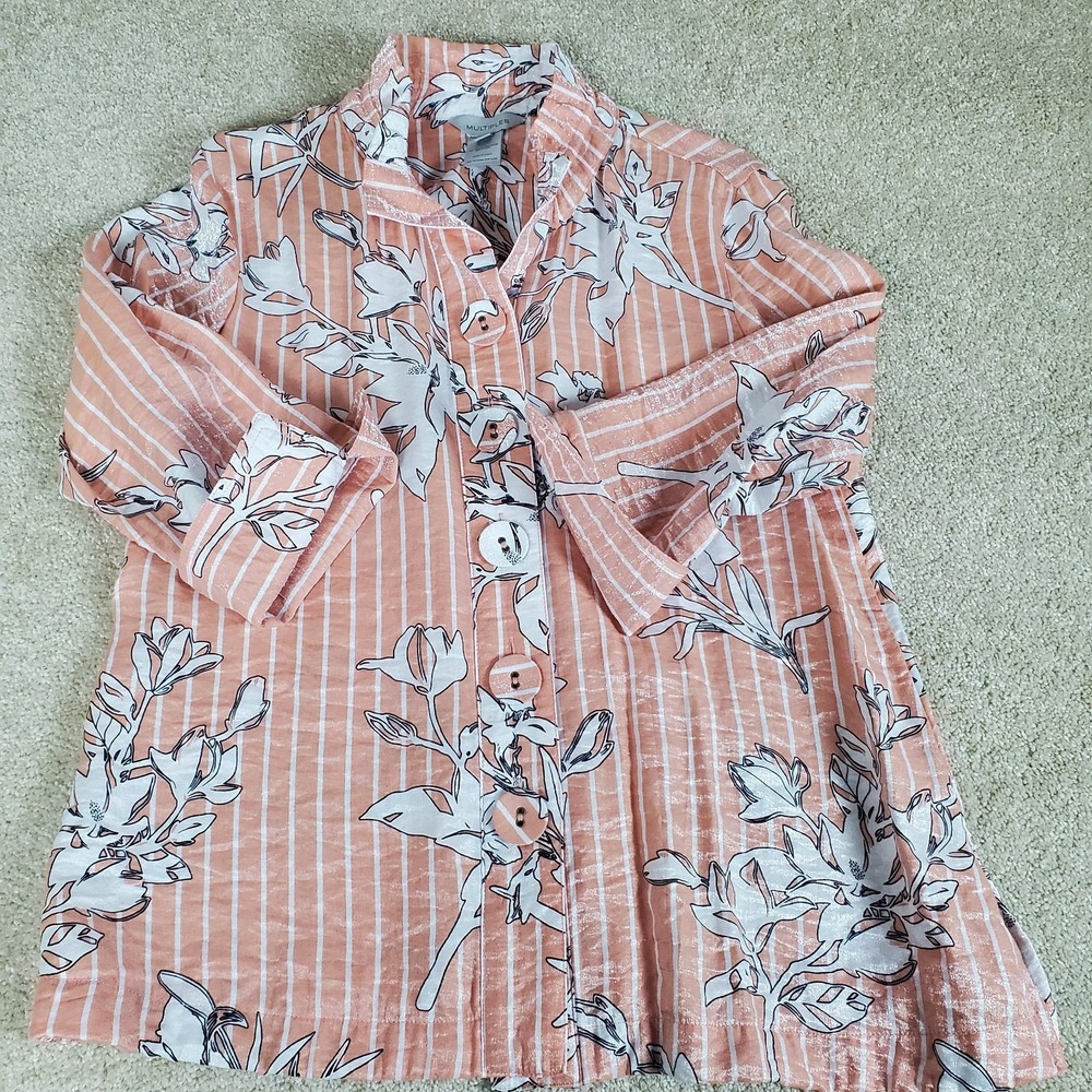 MULTIPLES Women's Blouse Peach Color 3/4 Sleeves  Turn-Up Cuff Button Front - Picture 13 of 16